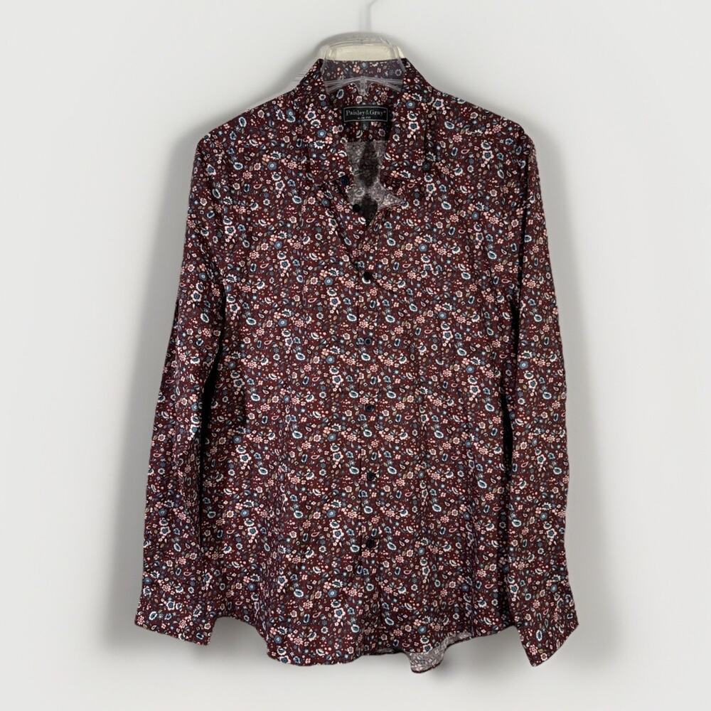 Paisley & Gray Button Down Shirt - Men's XL - Slim Fit - Burgundy Floral Paisley